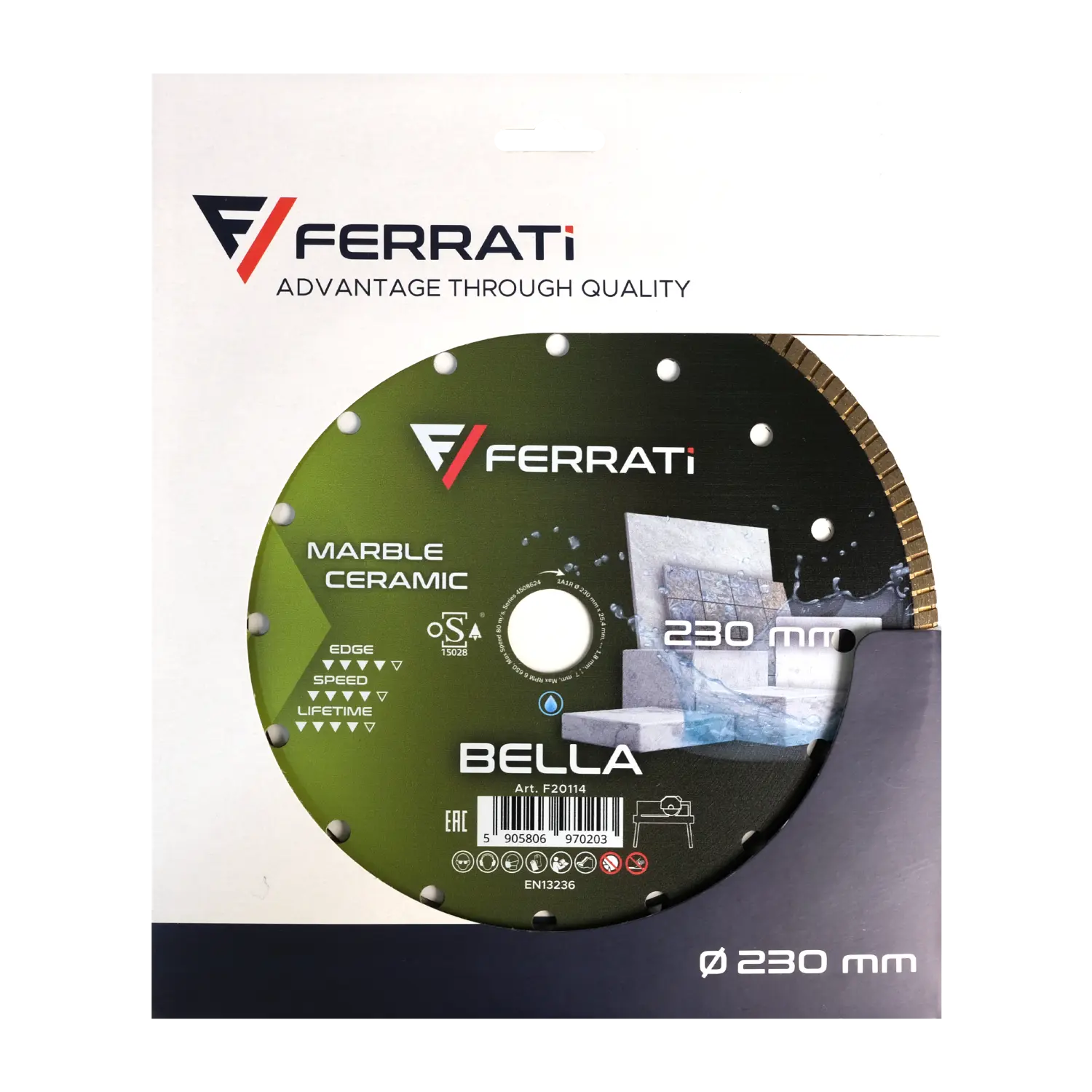 Диски на УШМ Круг алмазный отрезной 1A1R Bella 230*1,8*7*25,4