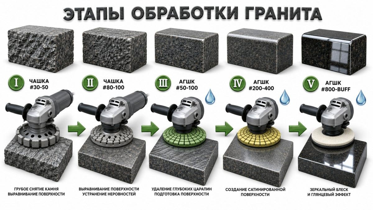 Этапы обработки гранита Этапы обработки гранита